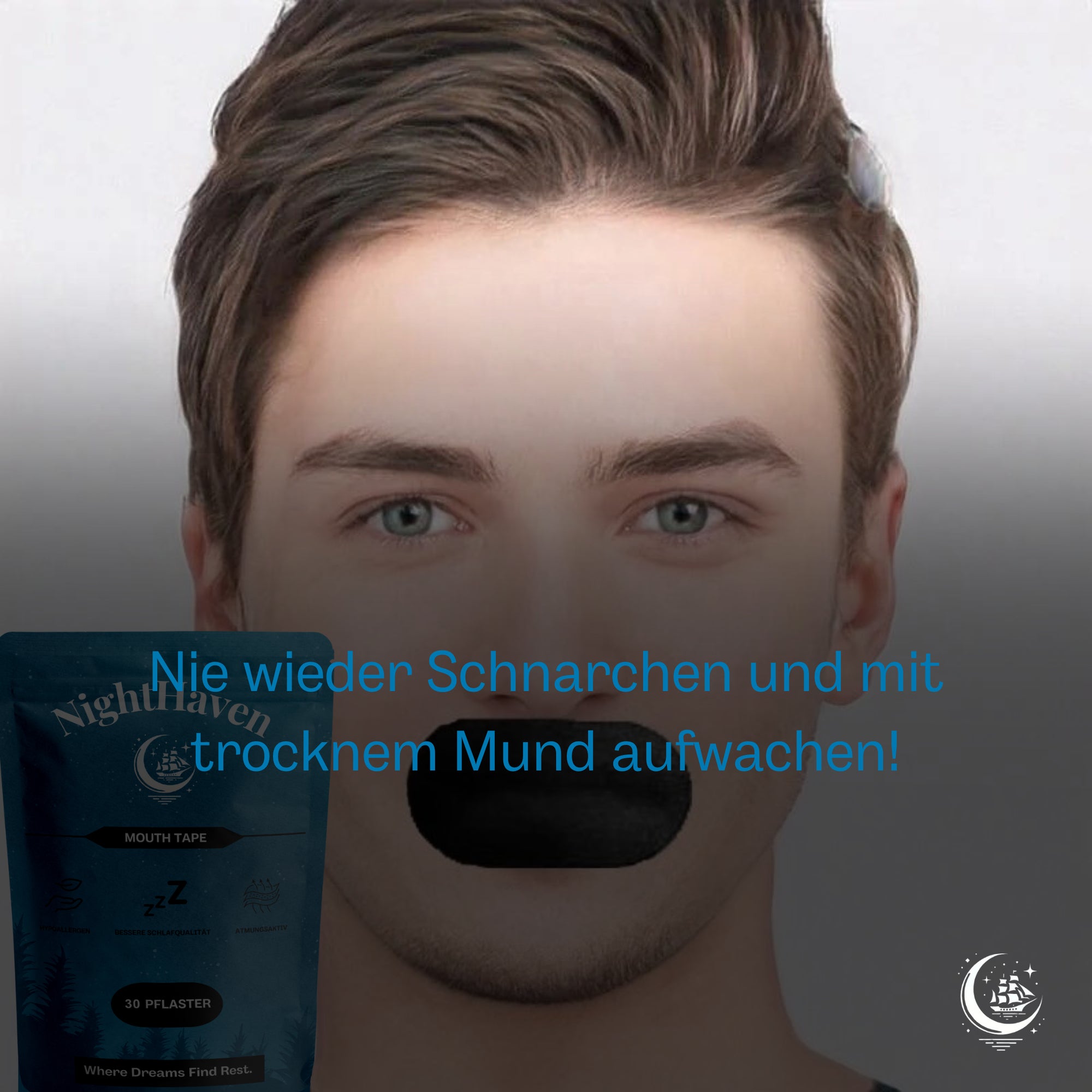 Mann mit NightHaven Mouth Tape – Reduziert Schnarchen & verhindert Mundtrockenheit
