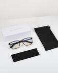 NightHaven Blaulichtfilterbrille CIRCADIA™ Havanna Braun mit weisser Originalverpackung, schwarzem Stoffetui und Mikrofaser-Putztuch – vollständiges Set