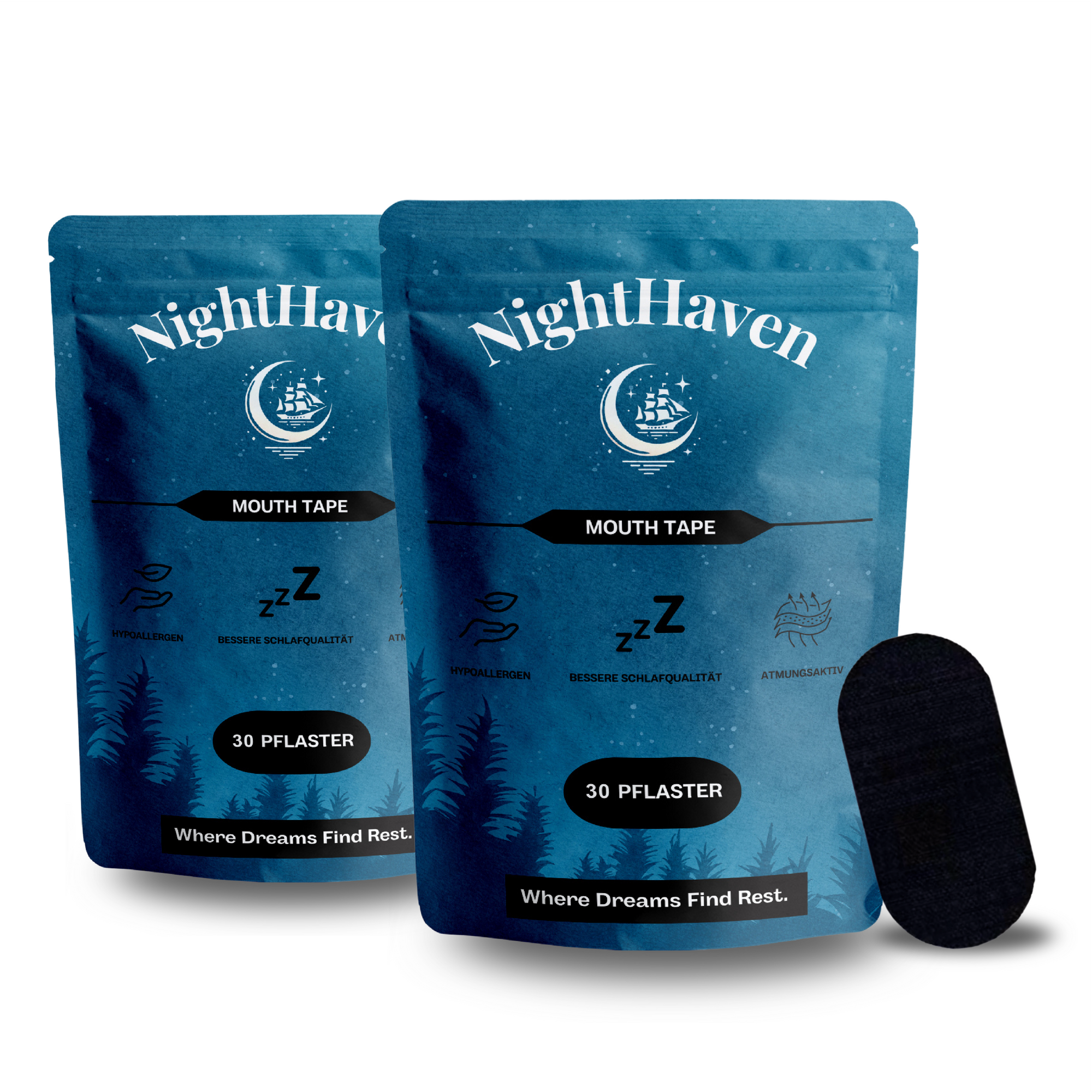NightHaven Mouth Tape – Doppelpack mit 2x 30 Pflastern für Nasenatmung &amp; weniger Schnarchen