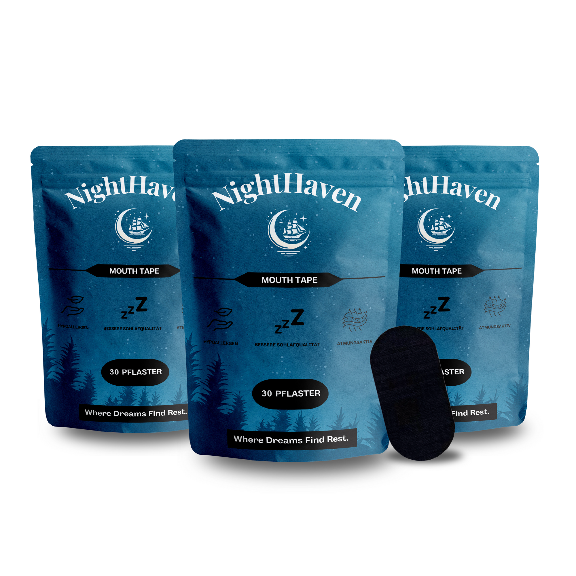 NightHaven Mouth Tape – Dreierpack mit 3x 30 Pflastern für Nasenatmung &amp; weniger Schnarchen