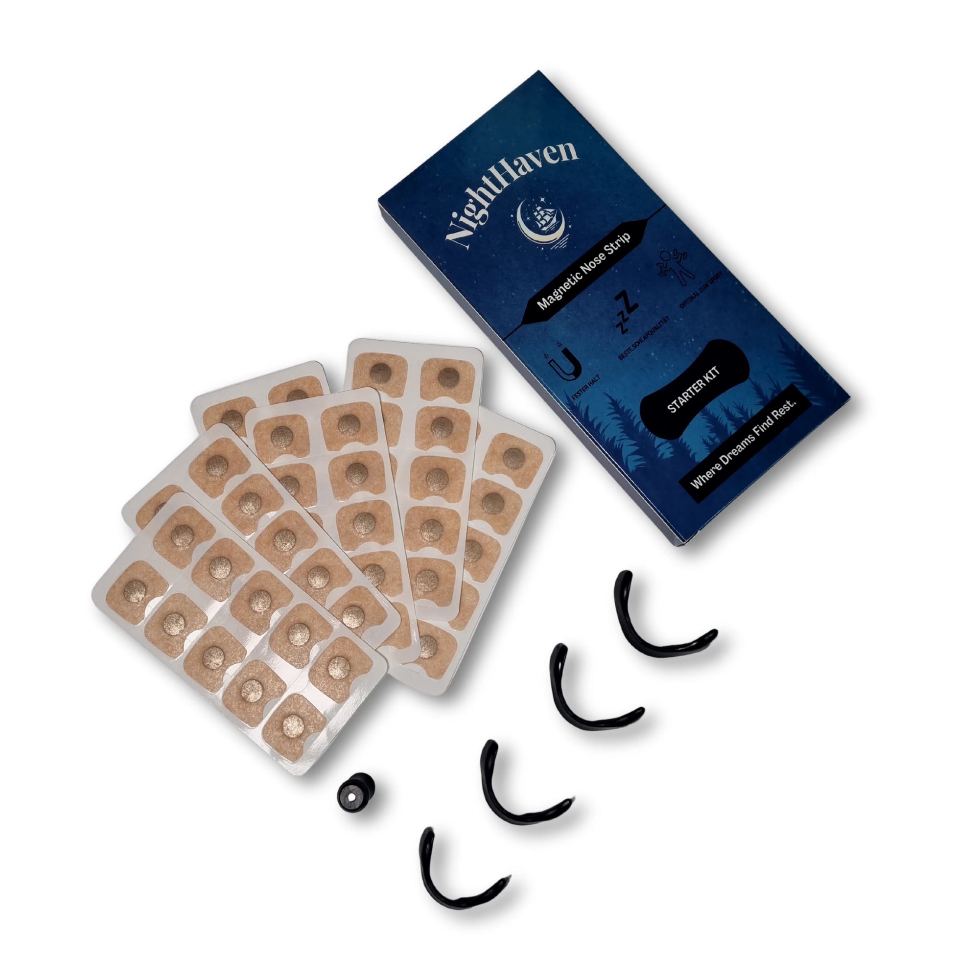 NightHaven Magnetische Nose Strips Starter Kit – Set mit Strips, Patches und Applikator für bessere Nasenatmung und erholsamen Schlaf