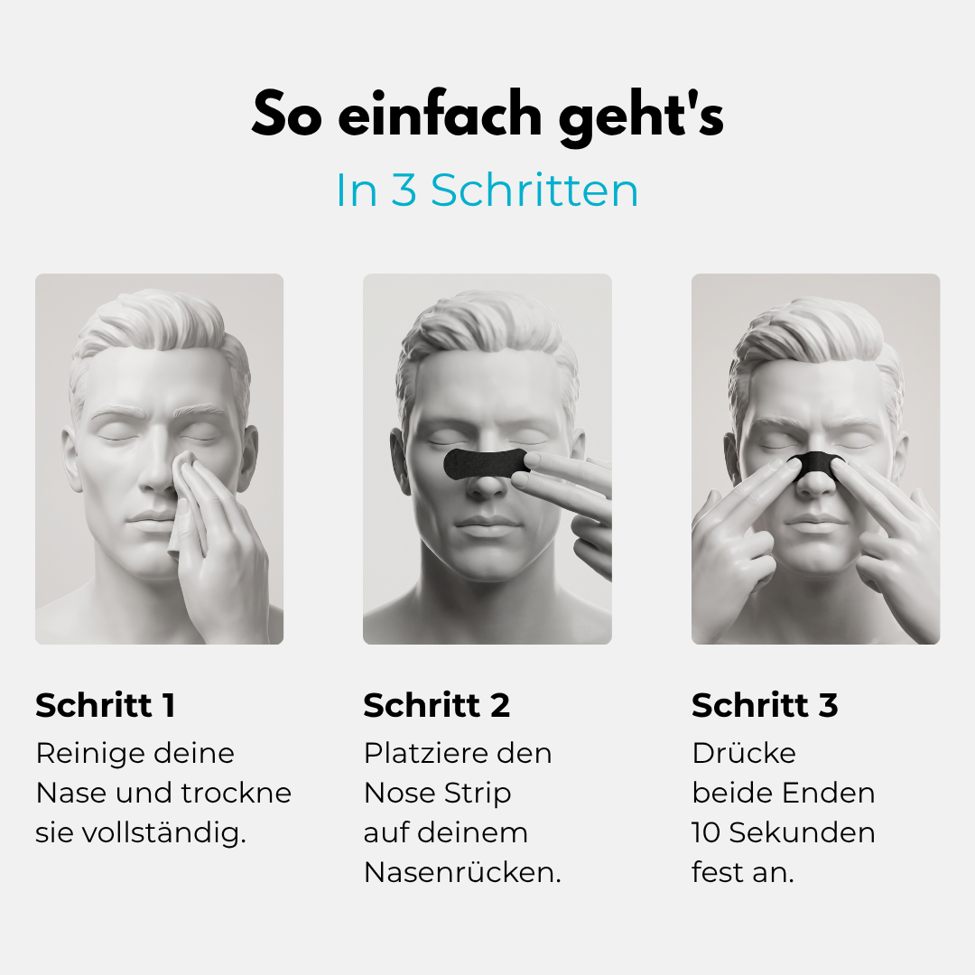 Anwendung der schwarzen NightHaven Nose Strips 
