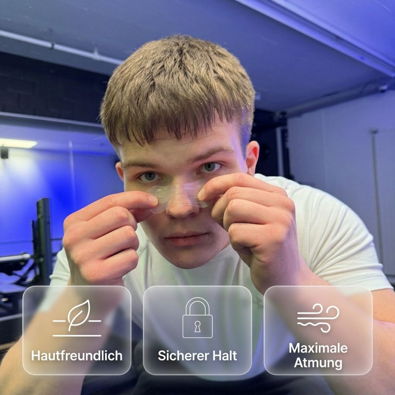Nose Strips Anwendung im Sport, Nasenpflaster für bessere Atmung, sicheren Halt und hautfreundlichen Komfort beim Training