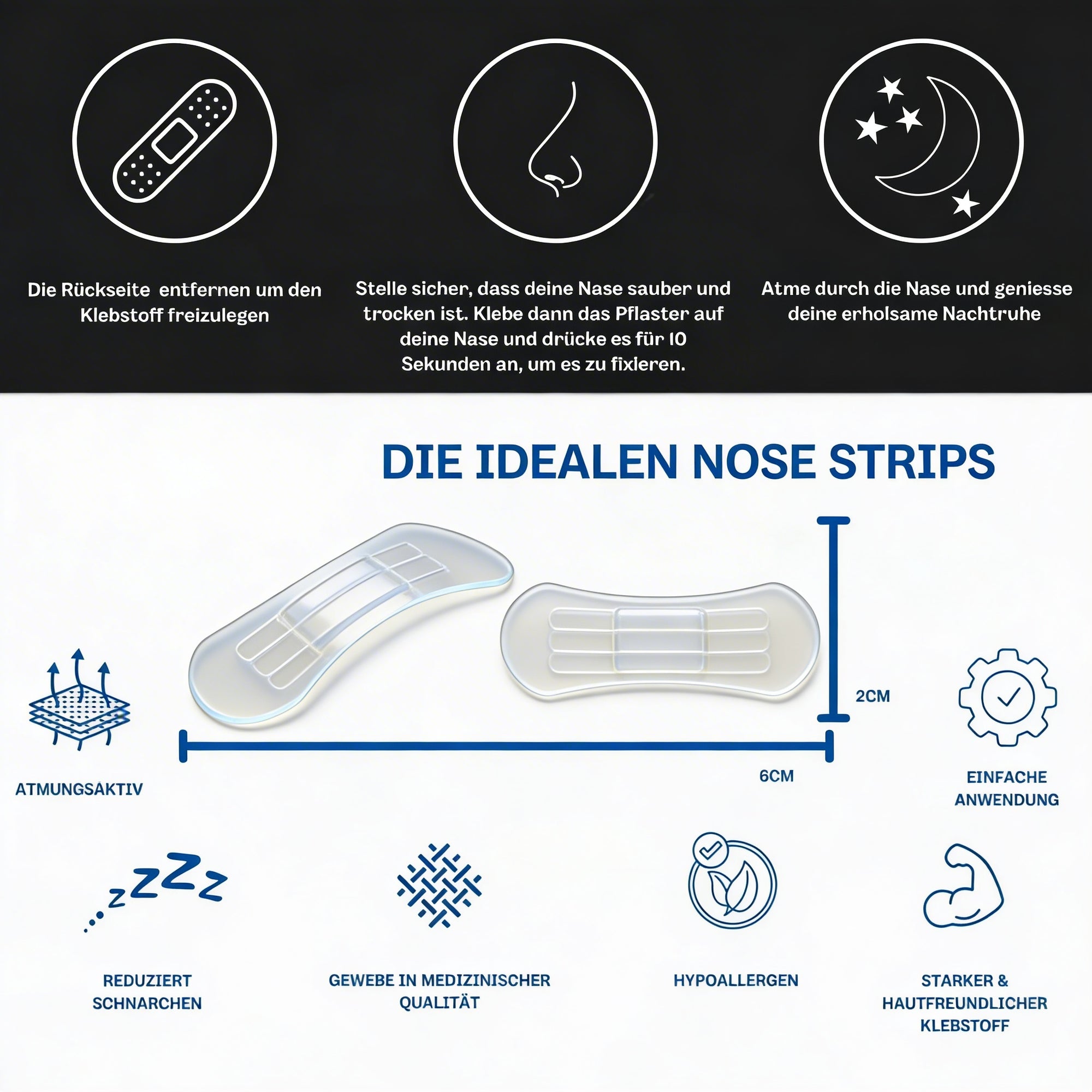 Nose Strips Anleitung und Produktübersicht, Nasenpflaster für bessere Atmung, weniger Schnarchen und einfache Anwendung