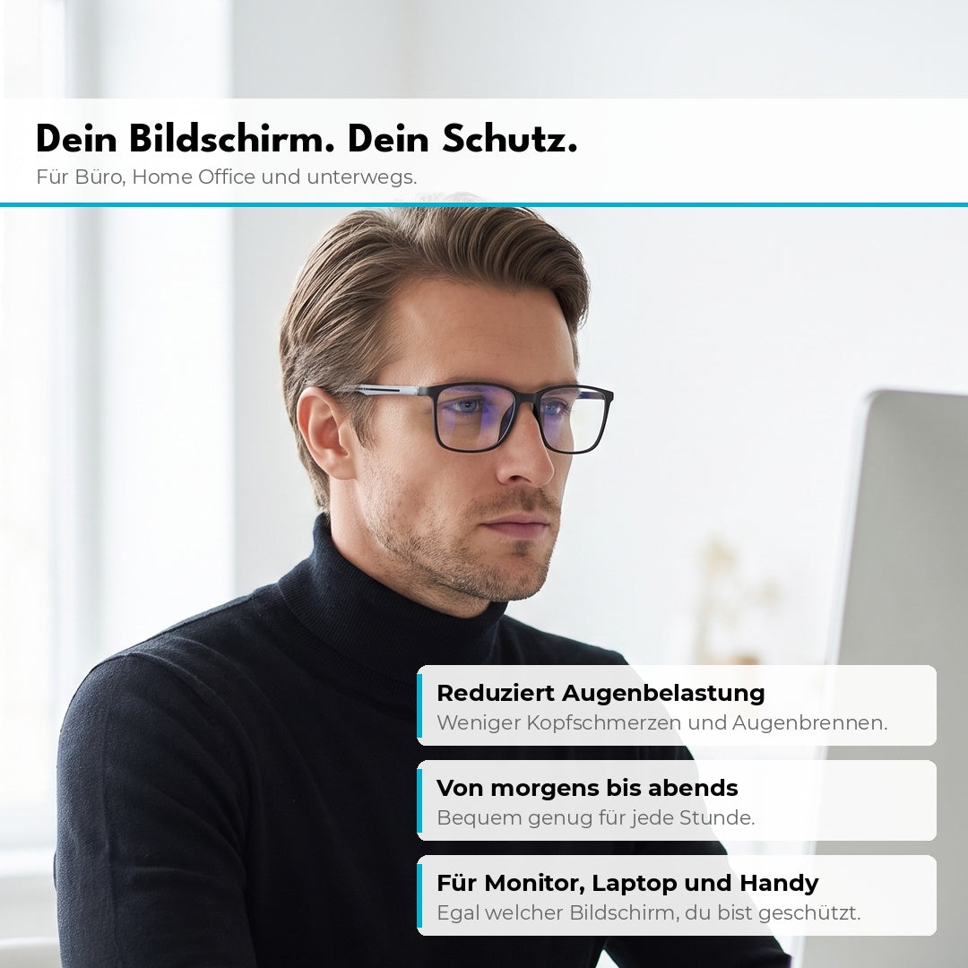 CIRCADIA Blaulichtfilterbrille Schwarz bei der Bildschirmarbeit 