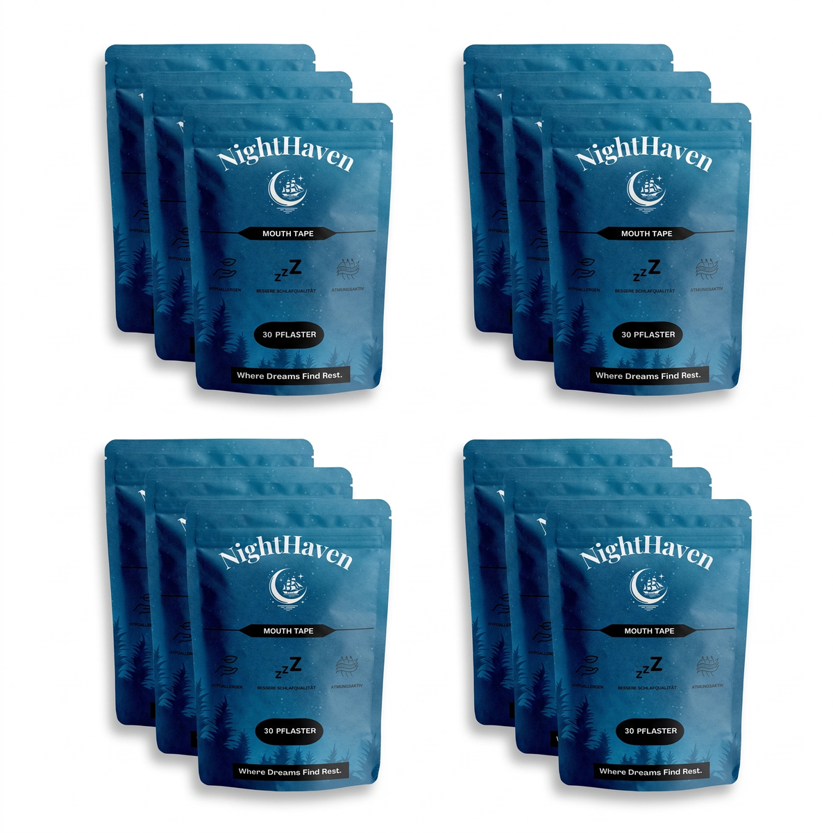 NightHaven Mouth Tape Yearly Supply – Jahresvorrat schwarzes Mouth Tape 