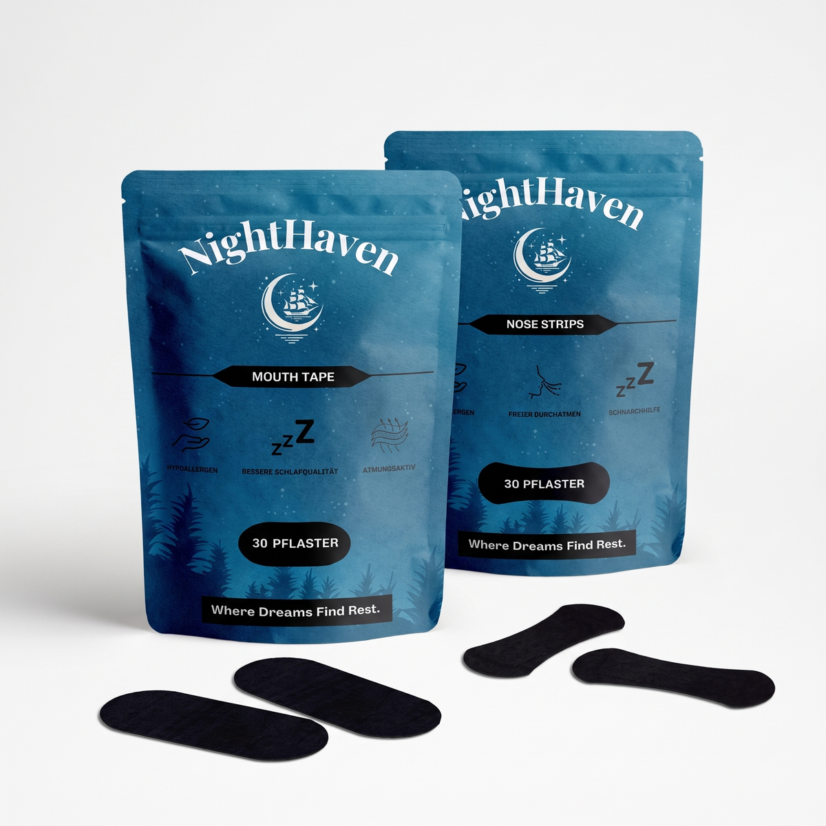 NightHaven Better-Sleep-Bundle mit Mouth Tape und schwarzen Nose Strips 