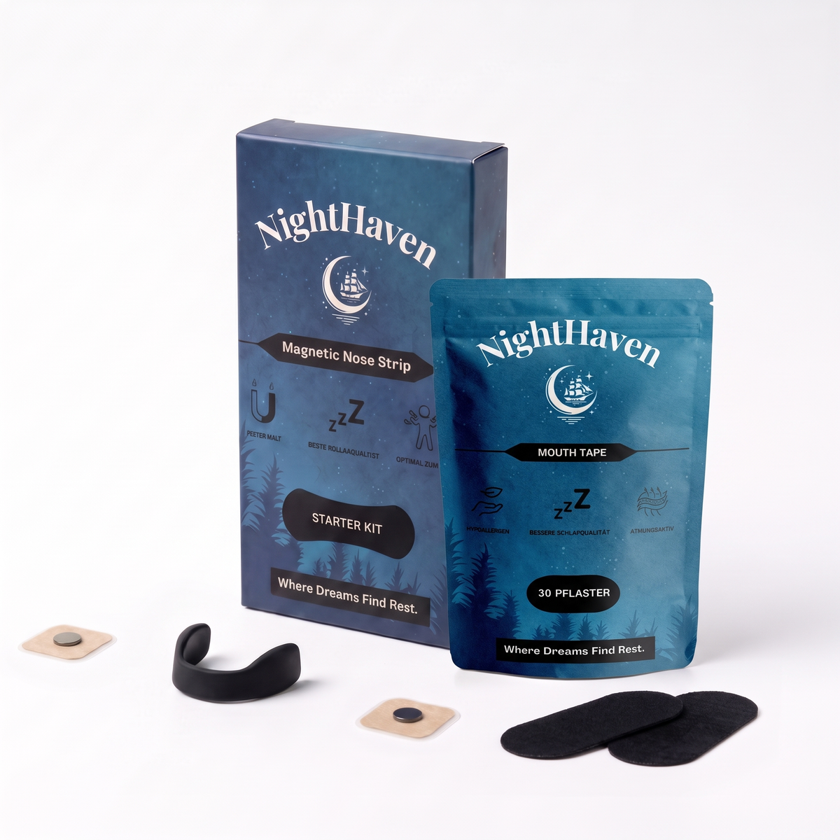 NightHaven Better-Sleep-Pro-Bundle mit Magnetic Nose Strip Starter Kit und Mouth Tape 