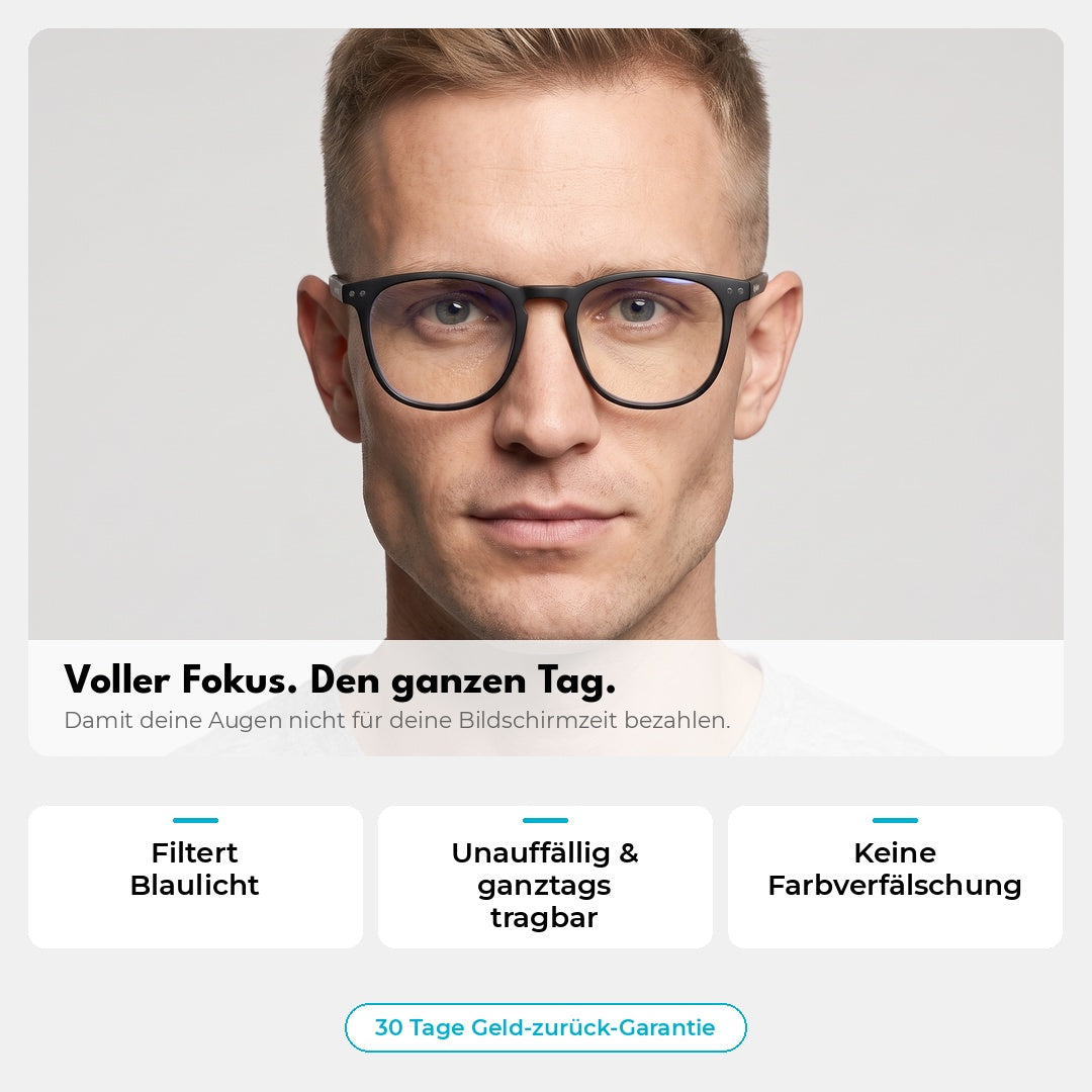 Person trägt die VESPER Crystal Clear Blaulichtfilterbrille im Alltag