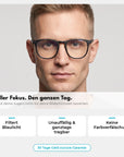 Person trägt die VESPER Crystal Clear Blaulichtfilterbrille im Alltag