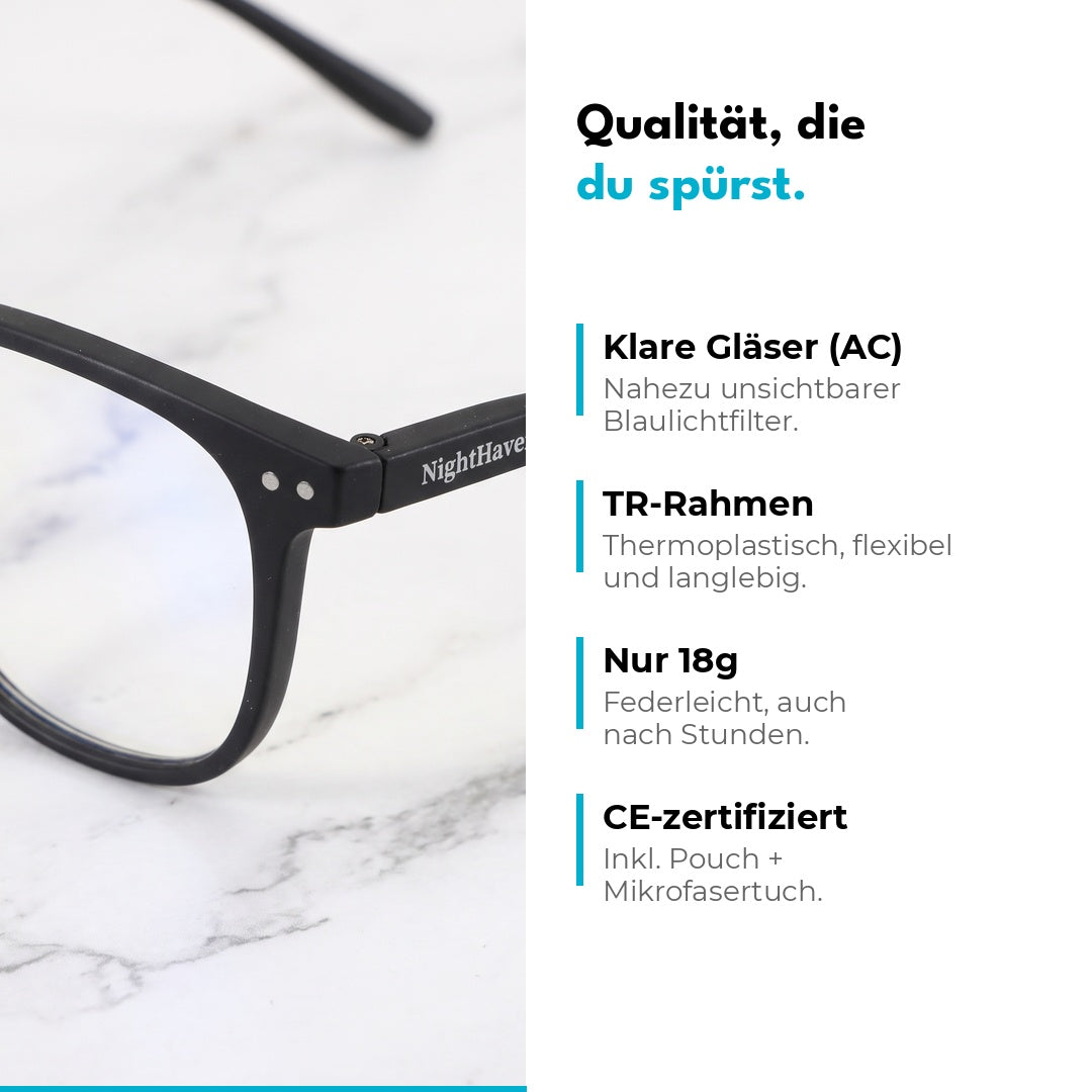 VESPER Crystal Clear Blaulichtfilterbrille mit leichtem Rahmen im Detail