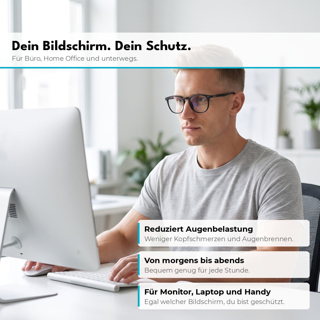 VESPER Crystal Clear Blaulichtfilterbrille bei der Bildschirmarbeit